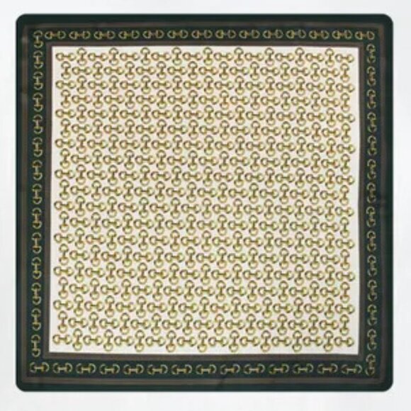 2/$30 Chain Pattern Square Silky Scarf Green & White Head Neck Tie Bag Decor - Picture 4 of 6